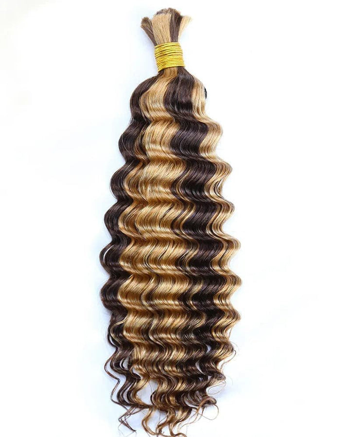 Msgem P4/27 Highlight Deep Wave Bulk Hair Braiding Hair 100% Human Hair for Micro Braiding No Weft - Msgem Hair