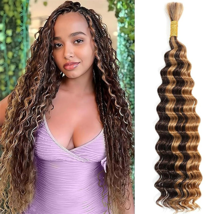 Msgem P4/27 Highlight Deep Wave Bulk Hair Braiding Hair 100% Human Hair for Micro Braiding No Weft - Msgem Hair