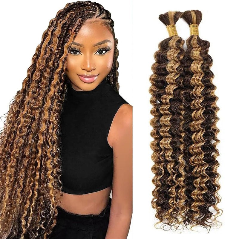 Msgem P4/27 Highlight Deep Wave Bulk Hair Braiding Hair 100% Human Hair for Micro Braiding No Weft - Msgem Hair