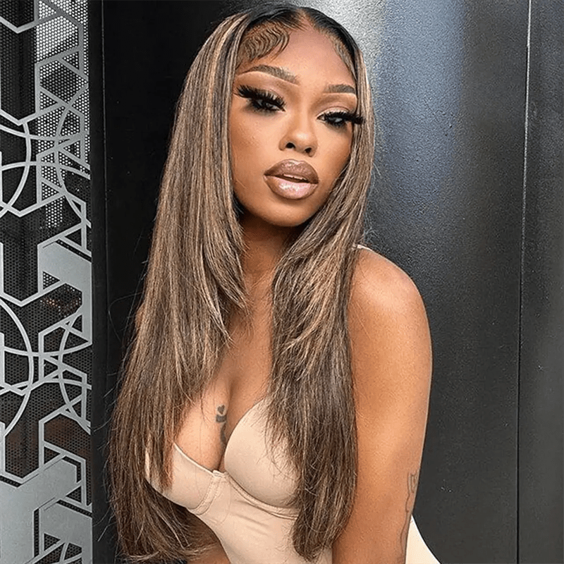 Msgem P4/27 Highlight Layered Cut Straight 5x5 13x6 Lace Wig Colored Balayage Human Hair Wigs - Msgem Hair
