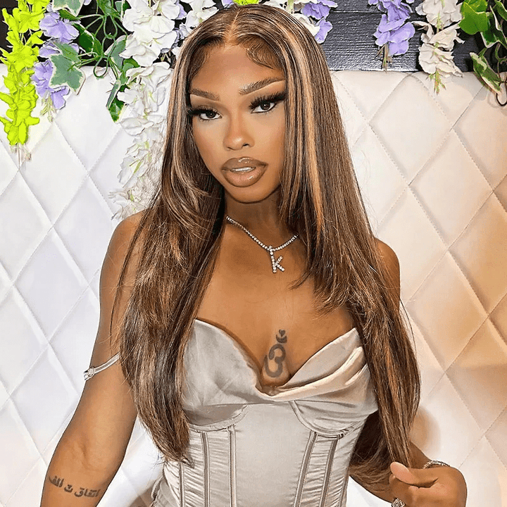Msgem P4/27 Highlight Layered Cut Straight 5x5 13x6 Lace Wig Colored Balayage Human Hair Wigs - Msgem Hair