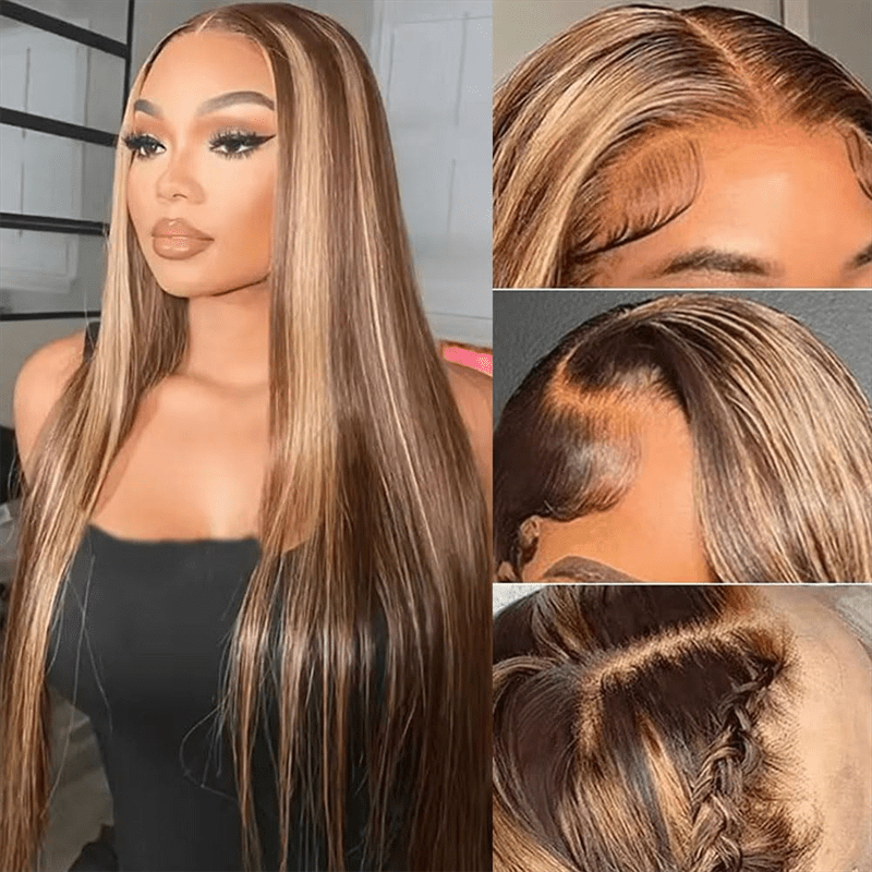 Msgem P4/27 Highlight Straight Hair Invisi - Drawstring Wig 13x6 Glueless Wig Snug Fit Wear Go Wig - Msgem Hair