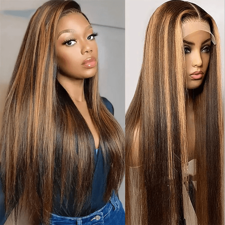 Msgem P4/27 Highlight Straight Hair Invisi - Drawstring Wig 13x6 Glueless Wig Snug Fit Wear Go Wig - Msgem Hair