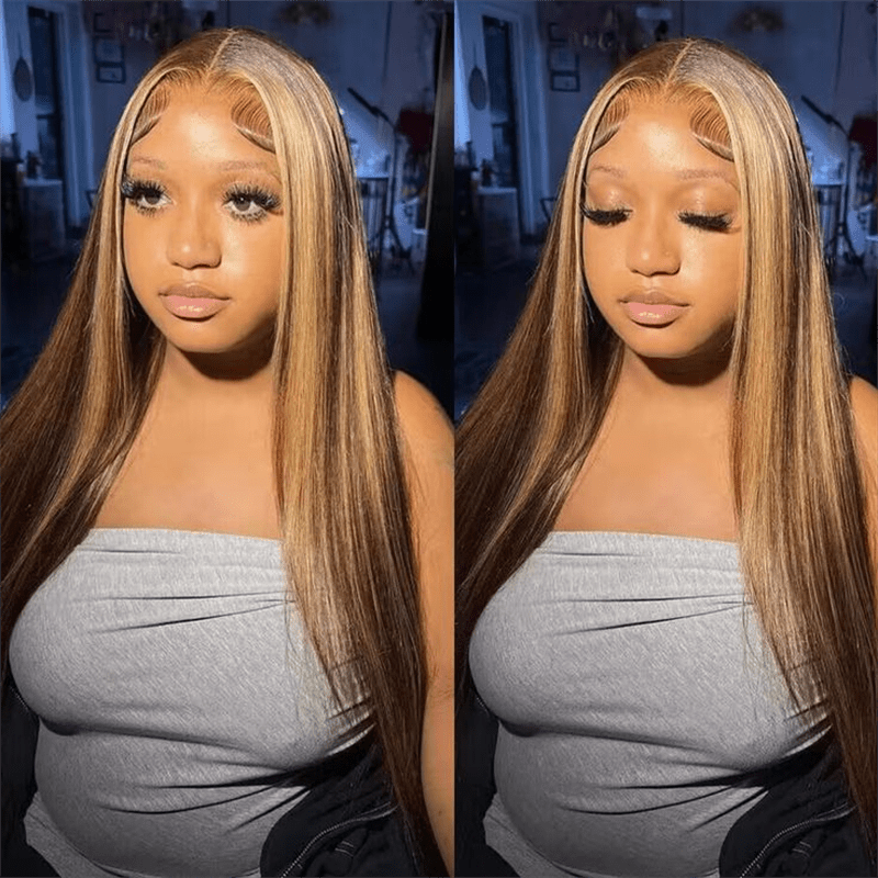 Msgem P4/27 Highlight Straight Hair Invisi - Drawstring Wig 13x6 Glueless Wig Snug Fit Wear Go Wig - Msgem Hair