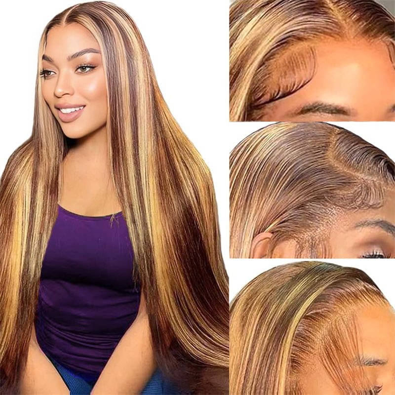 Msgem P4/27 Highlight Straight Hair Lace Wigs 4x4 5x5 6x6 HD Transparent Lace Closure Wig Beginner Friendly - Msgem Hair