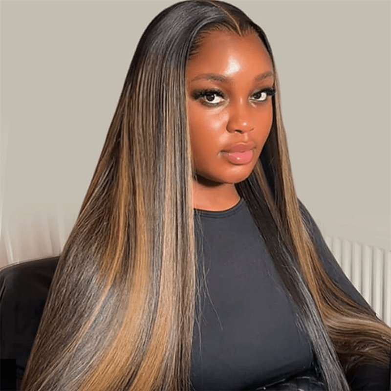 Msgem P4/27 Highlights Straight Hair M Hairline 13x6 HD Lace Front Wig With Widow's Peak - Msgem Hair