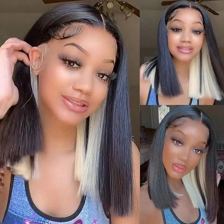 Msgem Peekaboo Highlights Red Colored Human Hair Bob Wigs HD Transparent 13x4 Lace Front Bob Wig - Msgem Hair