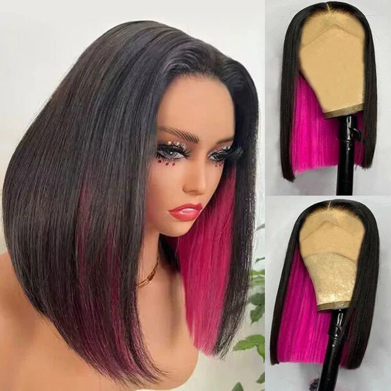 Msgem Peekaboo Highlights Red Colored Human Hair Bob Wigs HD Transparent 13x4 Lace Front Bob Wig - Msgem Hair