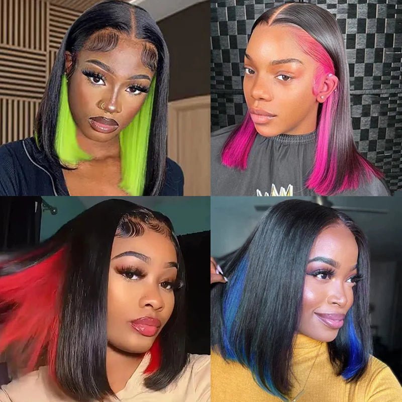 Msgem Peekaboo Highlights Red Colored Human Hair Bob Wigs HD Transparent 13x4 Lace Front Bob Wig - Msgem Hair