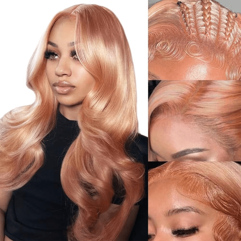 Msgem Pink Blonde 13x6 Lace Front Wig Rose Gold Pre Plucked Peachy Blonde Colored Human Hair Wig - Msgem Hair