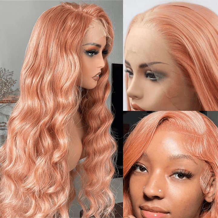 Msgem Pink Blonde 13x6 Lace Front Wig Rose Gold Pre Plucked Peachy Blonde Colored Human Hair Wig - Msgem Hair