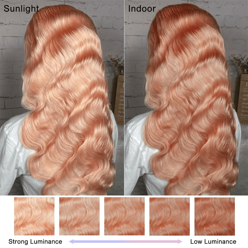 Msgem Pink Blonde 13x6 Lace Front Wig Rose Gold Pre Plucked Peachy Blonde Colored Human Hair Wig - Msgem Hair