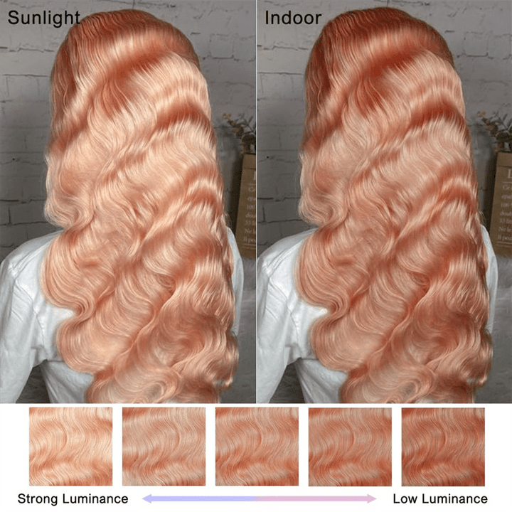 Msgem Pink Blonde 13x6 Lace Front Wig Rose Gold Pre Plucked Peachy Blonde Colored Human Hair Wig - Msgem Hair