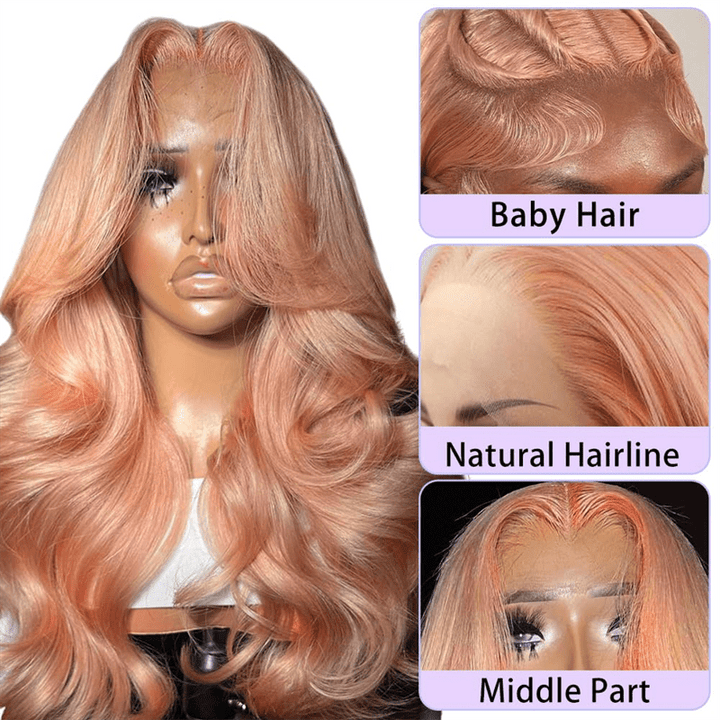 Msgem Pink Blonde 13x6 Lace Front Wig Rose Gold Pre Plucked Peachy Blonde Colored Human Hair Wig - Msgem Hair