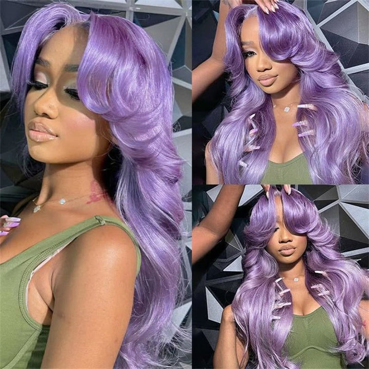 Msgem Purple Colored Wig Straight Hair 13x6 HD Transparent Lace Front Human Hair Wigs Body Wave Lace Frontal Wig - Msgem Hair