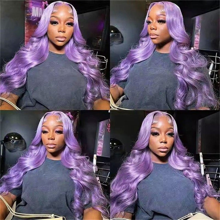 Msgem Purple Colored Wig Straight Hair 13x6 HD Transparent Lace Front Human Hair Wigs Body Wave Lace Frontal Wig - Msgem Hair