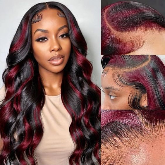 Msgem Put On and Go Pre - cut Lace 7x5 Glueless Wigs p1b/99j Colored Wig Body Wave Human Hair Wigs - Msgem Hair
