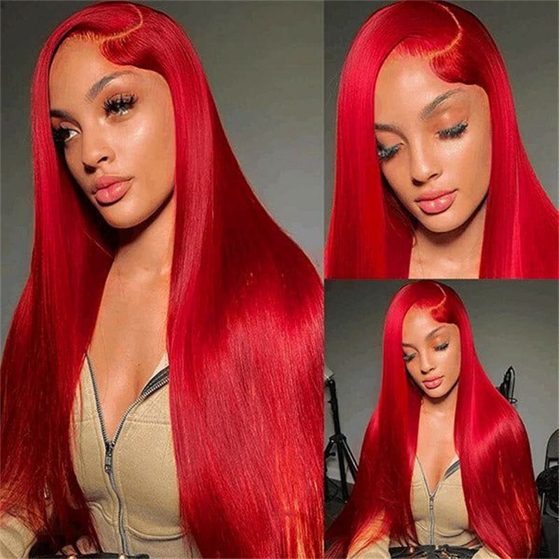 Msgem Red Lace Front Wigs Human Hair Pre Plucked 13x4 13x6 Straight Human Hair Colored Wigs - Msgem Hair