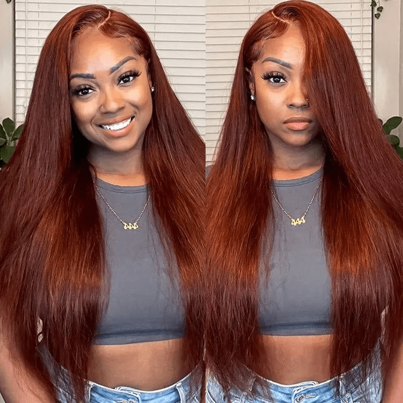 Msgem Reddish Brown 13x6 Lace Front Wigs Straight Hair Body Wave Human Hair Colored Wigs - Msgem Hair