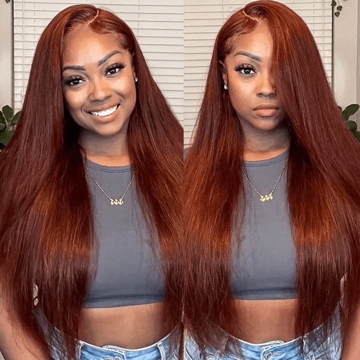 Msgem Reddish Brown 13x6 Lace Front Wigs Straight Hair Body Wave Human Hair Colored Wigs - Msgem Hair