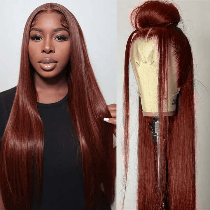 Msgem Reddish Brown 13x6 Lace Front Wigs Straight Hair Body Wave Human Hair Colored Wigs - Msgem Hair