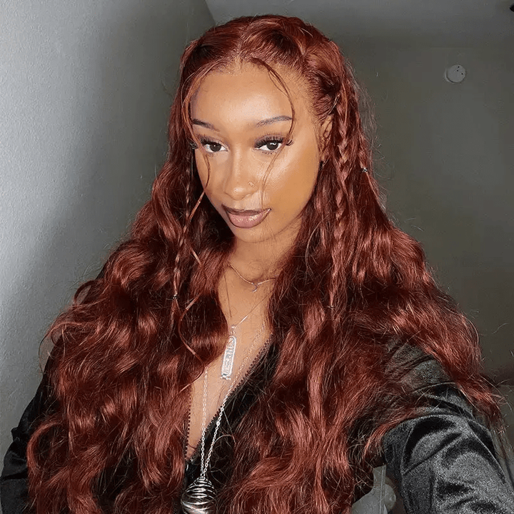 Msgem Reddish Brown Body Wave 13x4 Lace Front Wigs Straight Human Hair Wig Pre Plucked - Msgem Hair