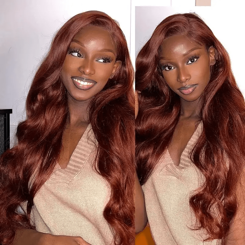 Msgem Reddish Brown Body Wave 13x4 Lace Front Wigs Straight Human Hair Wig Pre Plucked - Msgem Hair
