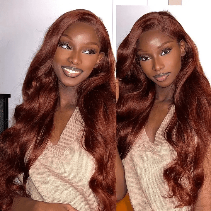 Msgem Reddish Brown Body Wave 13x4 Lace Front Wigs Straight Human Hair Wig Pre Plucked - Msgem Hair