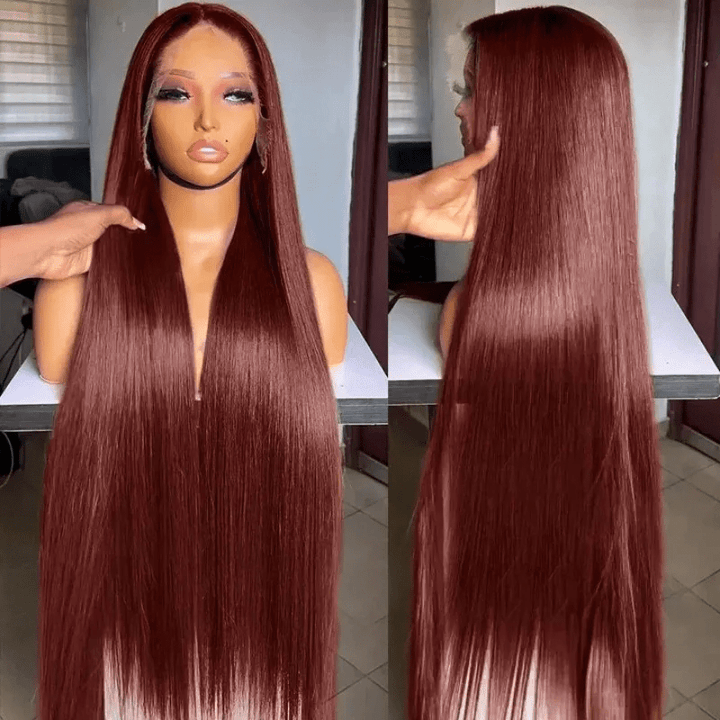 Msgem Reddish Brown Body Wave 13x4 Lace Front Wigs Straight Human Hair Wig Pre Plucked - Msgem Hair