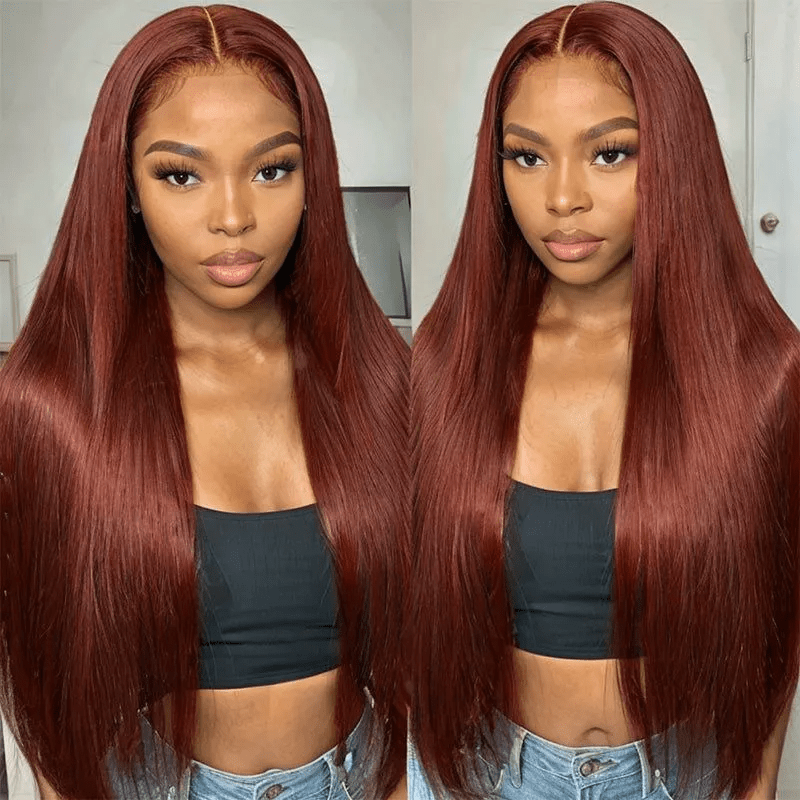Msgem Reddish Brown Body Wave 13x4 Lace Front Wigs Straight Human Hair Wig Pre Plucked - Msgem Hair