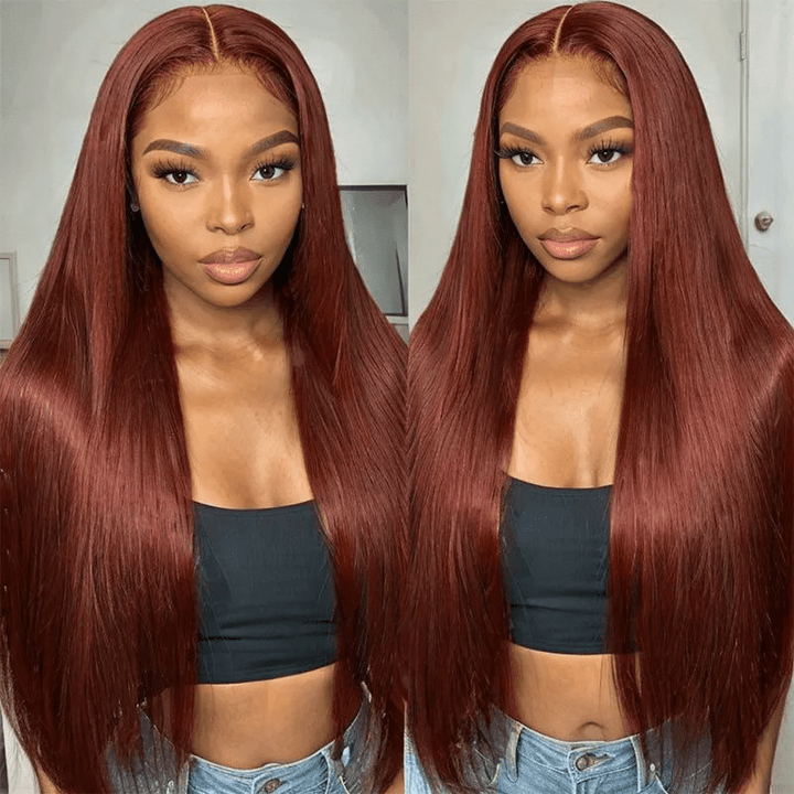 Msgem Reddish Brown Body Wave 13x4 Lace Front Wigs Straight Human Hair Wig Pre Plucked - Msgem Hair