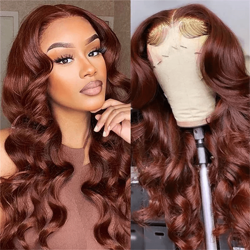 Msgem Reddish Brown Body Wave 13x4 Lace Front Wigs Straight Human Hair Wig Pre Plucked - Msgem Hair