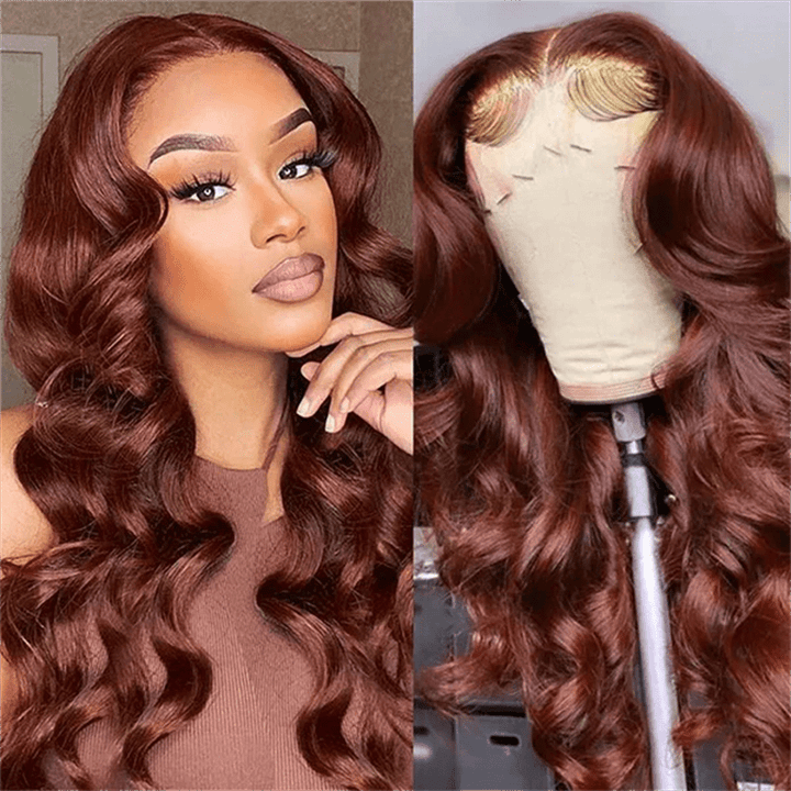 Msgem Reddish Brown Body Wave 13x4 Lace Front Wigs Straight Human Hair Wig Pre Plucked - Msgem Hair