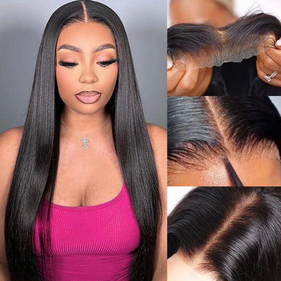Msgem Silky Straight 5x5 Gluess wigs Pre-Bleached Knots Transparent Lace Closure Human Hair Wigs for Black Women
