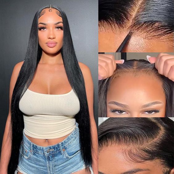 Msgem Silky Straight 5x5 Gluess wigs Pre-Bleached Knots Transparent Lace Closure Human Hair Wigs for Black Women