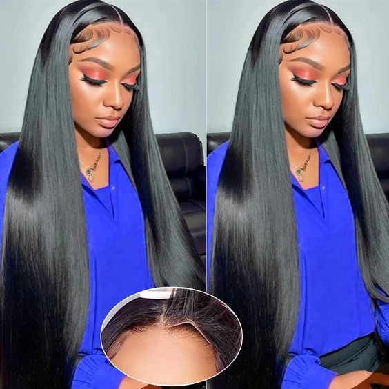 Msgem Silky Straight 5x5 Gluess wigs Pre-Bleached Knots Transparent Lace Closure Human Hair Wigs for Black Women