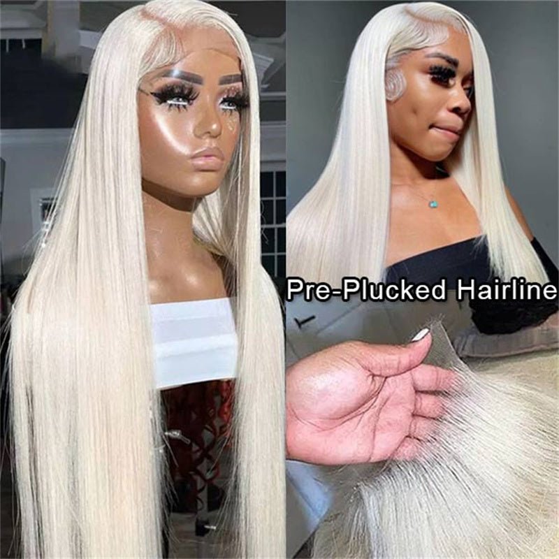 Msgem Straight Hair Lace Frontal Wigs Platinum Blonde Wig #60 White Human Hair Wig - Msgem Hair