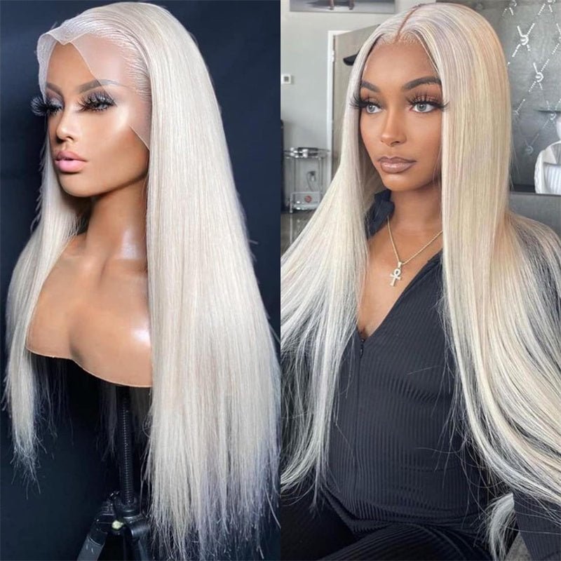 Msgem Straight Hair Lace Frontal Wigs Platinum Blonde Wig #60 White Human Hair Wig - Msgem Hair