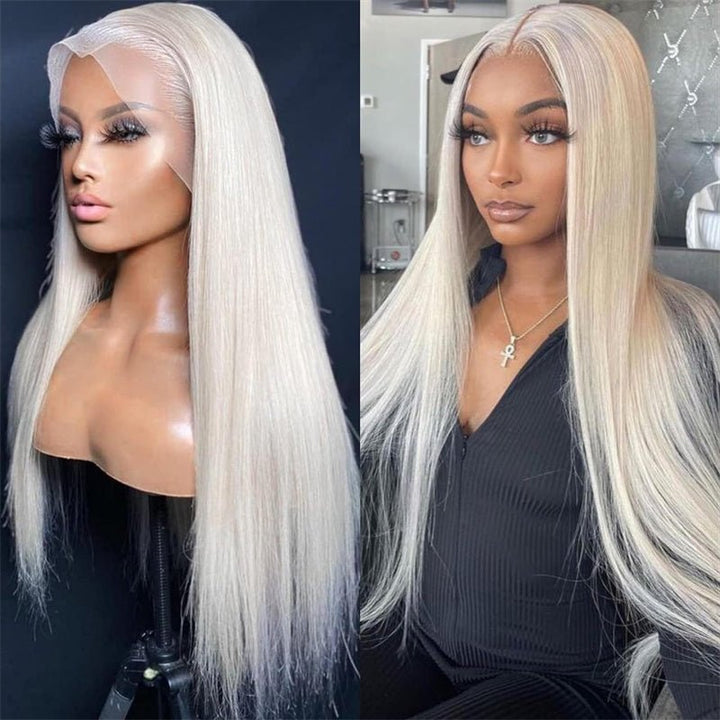 Msgem Straight Hair Lace Frontal Wigs Platinum Blonde Wig #60 White Human Hair Wig - Msgem Hair