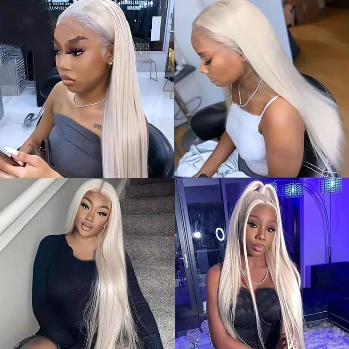 Msgem Straight Hair Lace Frontal Wigs Platinum Blonde Wig #60 White Human Hair Wig - Msgem Hair