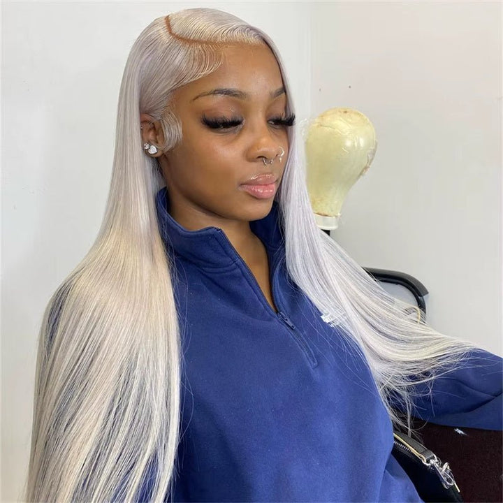 Msgem Straight Hair Lace Frontal Wigs Platinum Blonde Wig #60 White Human Hair Wig - Msgem Hair