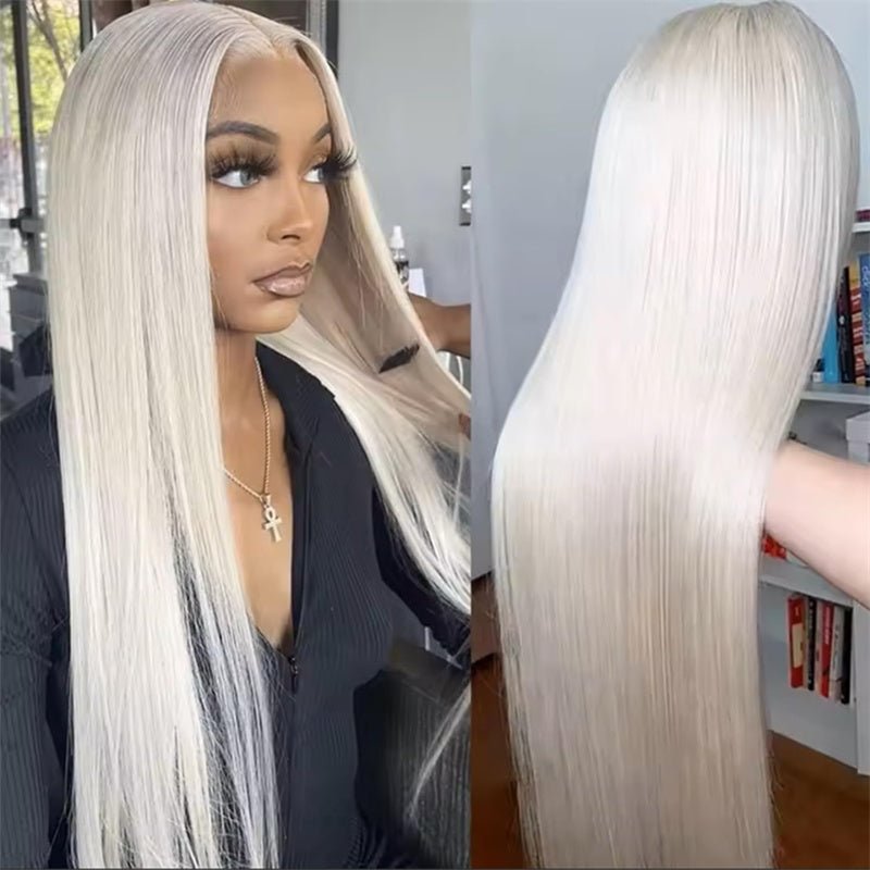 Msgem Straight Hair Lace Frontal Wigs Platinum Blonde Wig #60 White Human Hair Wig - Msgem Hair