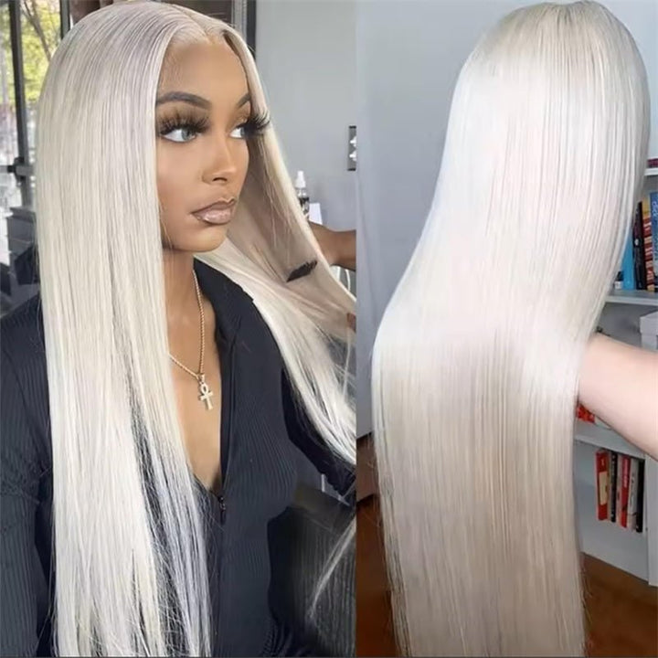 Msgem Straight Hair Lace Frontal Wigs Platinum Blonde Wig #60 White Human Hair Wig - Msgem Hair