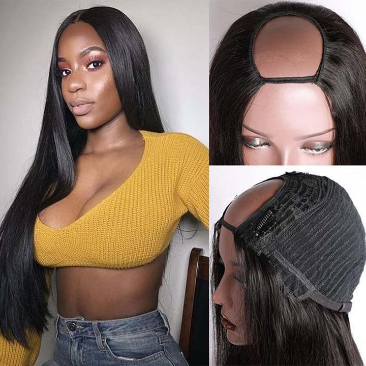 Msgem Straight U part Wig Human Hair Wigs For Black Women Msgem Brazilian Straight Hair Wig Can be permed and Dye