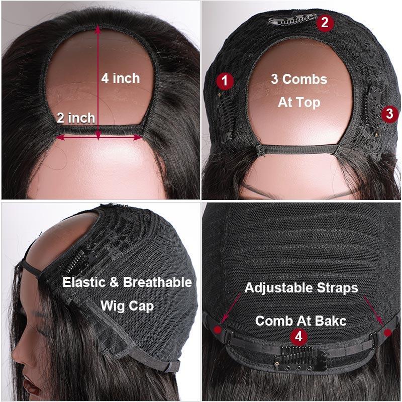 Msgem Straight U part Wig Human Hair Wigs For Black Women Msgem Brazilian Straight Hair Wig Can be permed and Dye