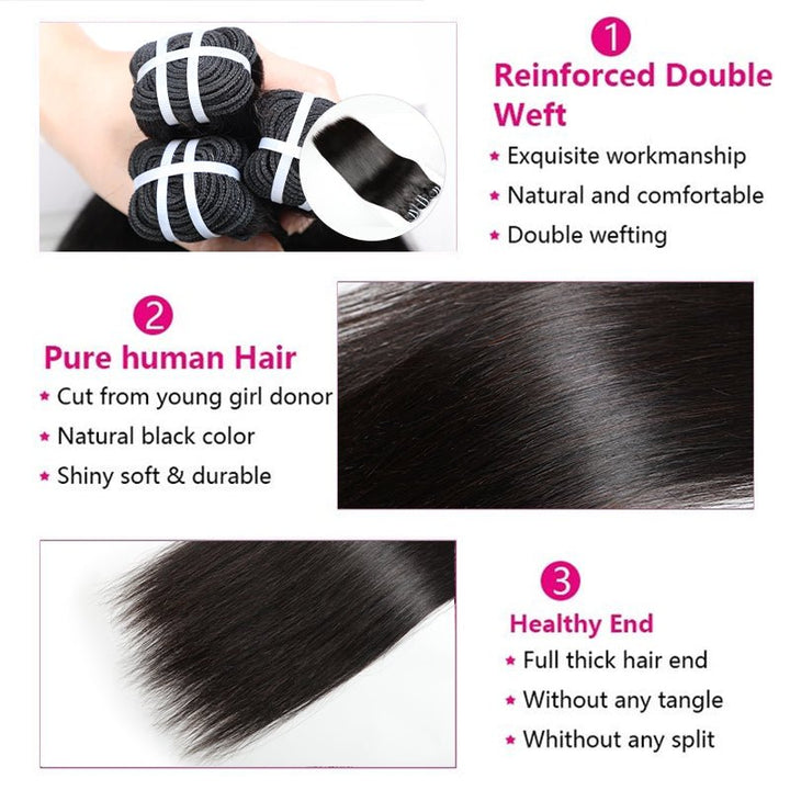 Msgem Straight Virgin Hair 3 Bundles Peruvian Human Hair Weaves - Msgem Hair