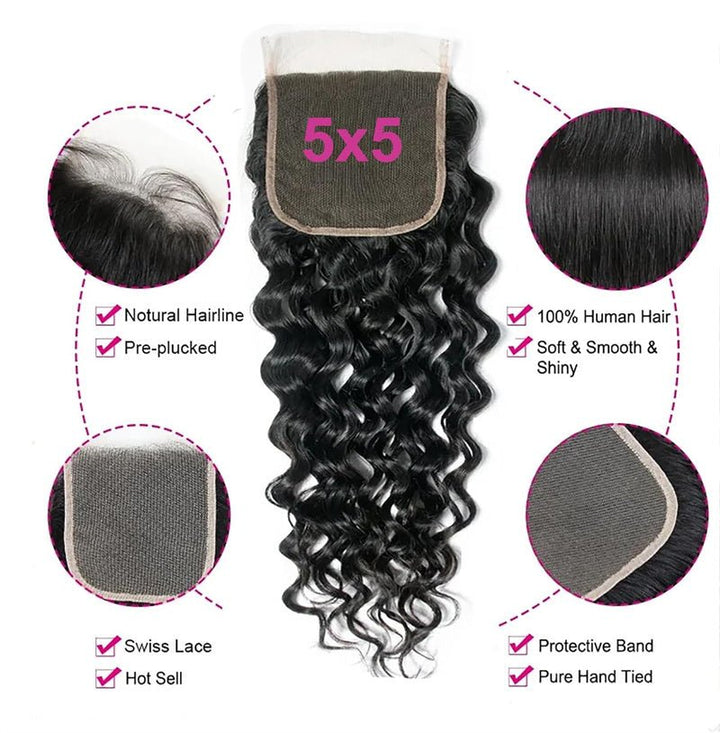 Msgem Water Wave 5x5 Transparent HD Lace Closure Virgin Human Hair Frontal Closure - Msgem Hair