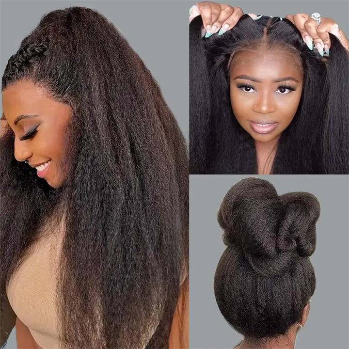 Msgem Yaki Straight 360 Full Front Wigs Invisi - Drawstring Snug Fit Wigs HD Transparent Lace for Women - Msgem Hair