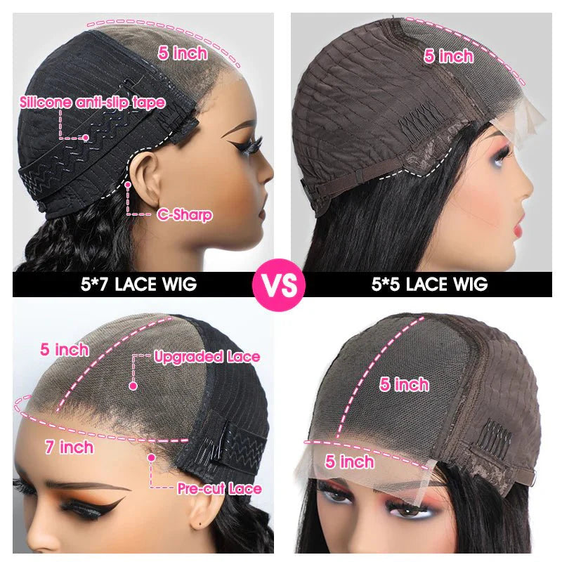 Live Exclusive Pricing Msgem Body Wave 7x5 Lace Closure Glueless Wig Human Hair 180 Hair Density with Pre-pleached Knots