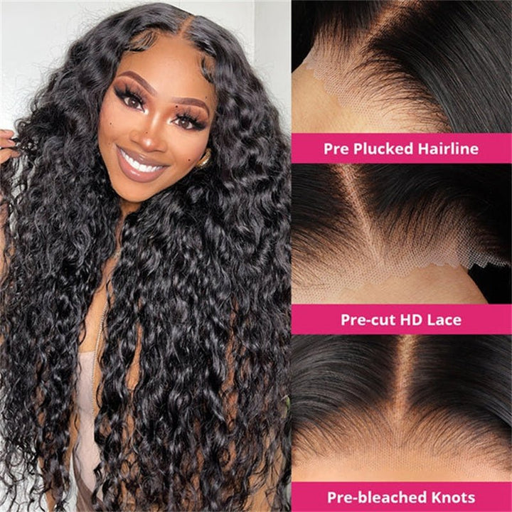 Lomoda Wet & Wavy 5x5 Lace Closure Wigs Water Wave Skinlike HD Transparent Glueless Wigs Pre Cut Lace - Msgem Hair